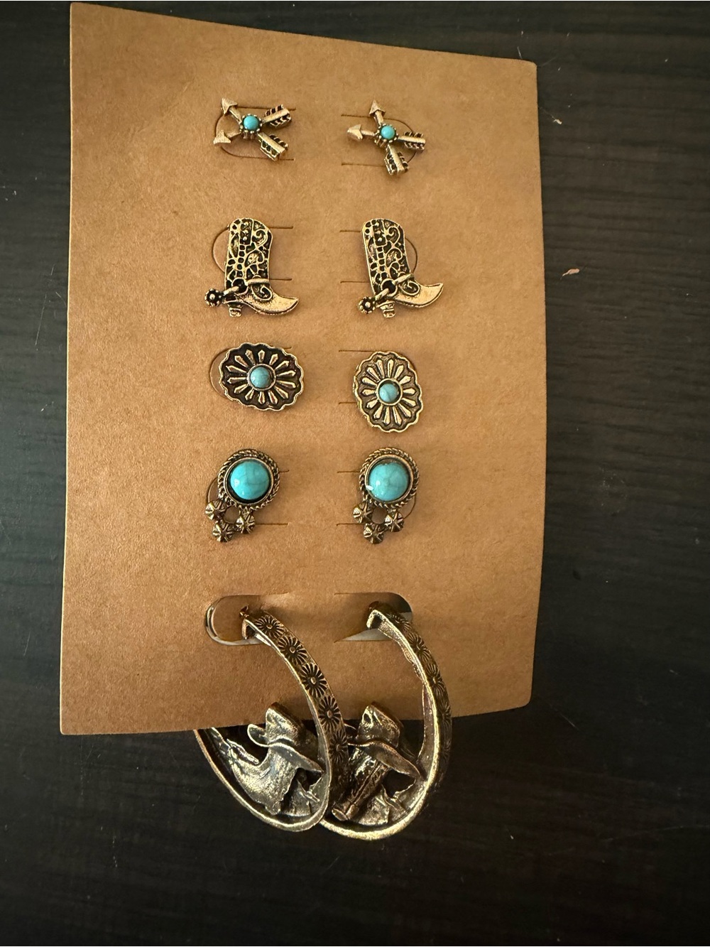Gold Western Turquoise Earring Set - 5 Pairs